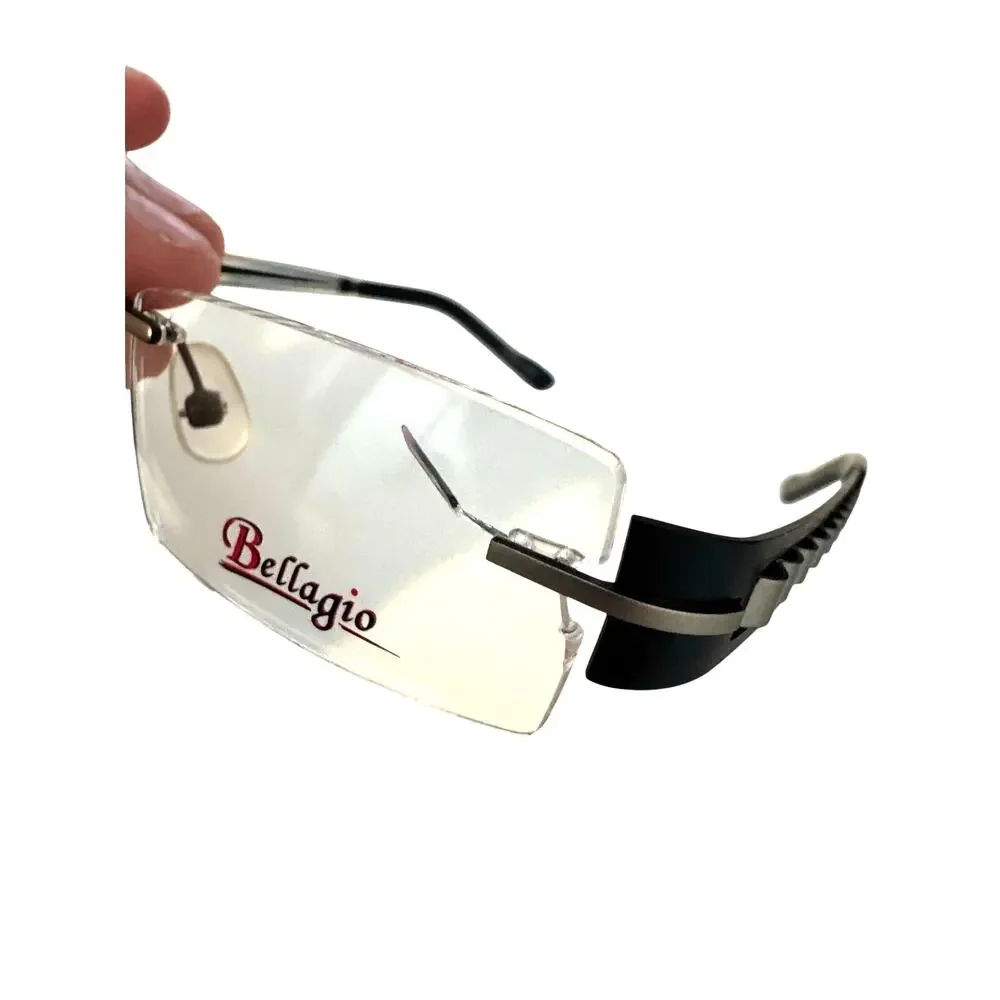 NEW Bellagio b647 Co3 Rimless Black and silver rectangle Y2k Eyeglasses